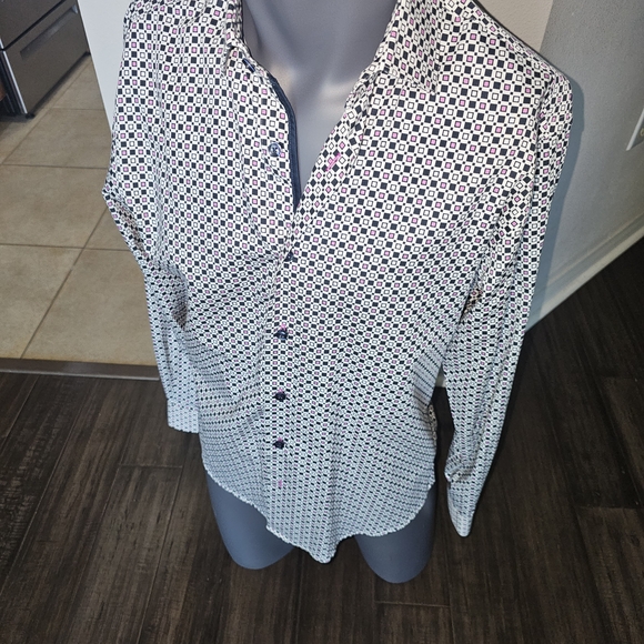 Jackie Z Men's Patterned Button Down Shirt - Black, White, and Fushcia - Picture 1 of 5